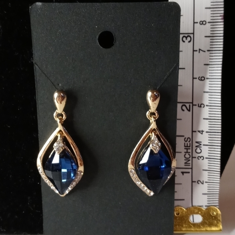 Fancy elegant earrings with blue rhinestones